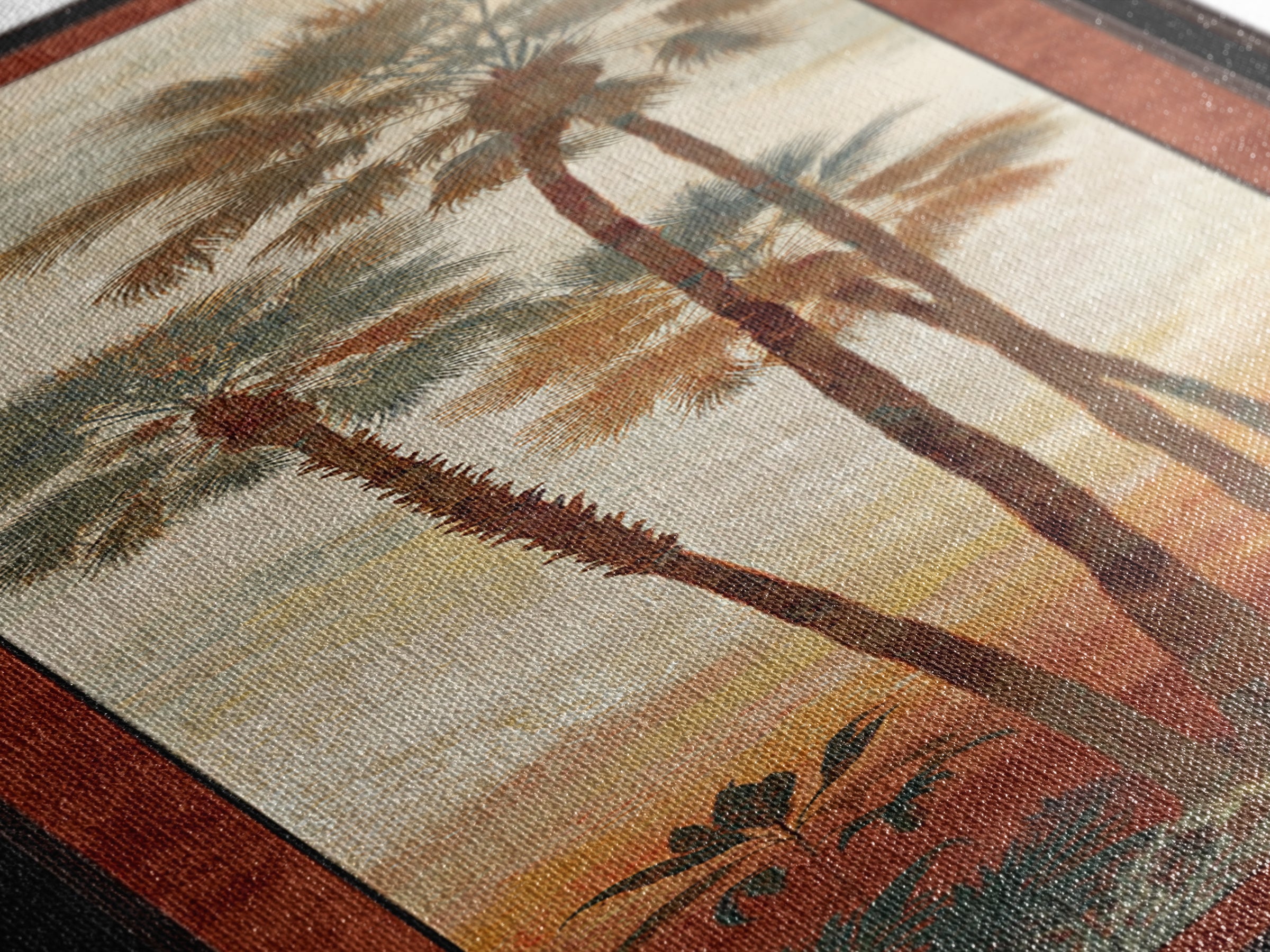 Palm Tree Silhouettes Framed Canvas Print, Tropical Art, Abstract Painting, Living Room Decor, Fine Art, Tropic, Gallery Decor, TRO-1x3-64