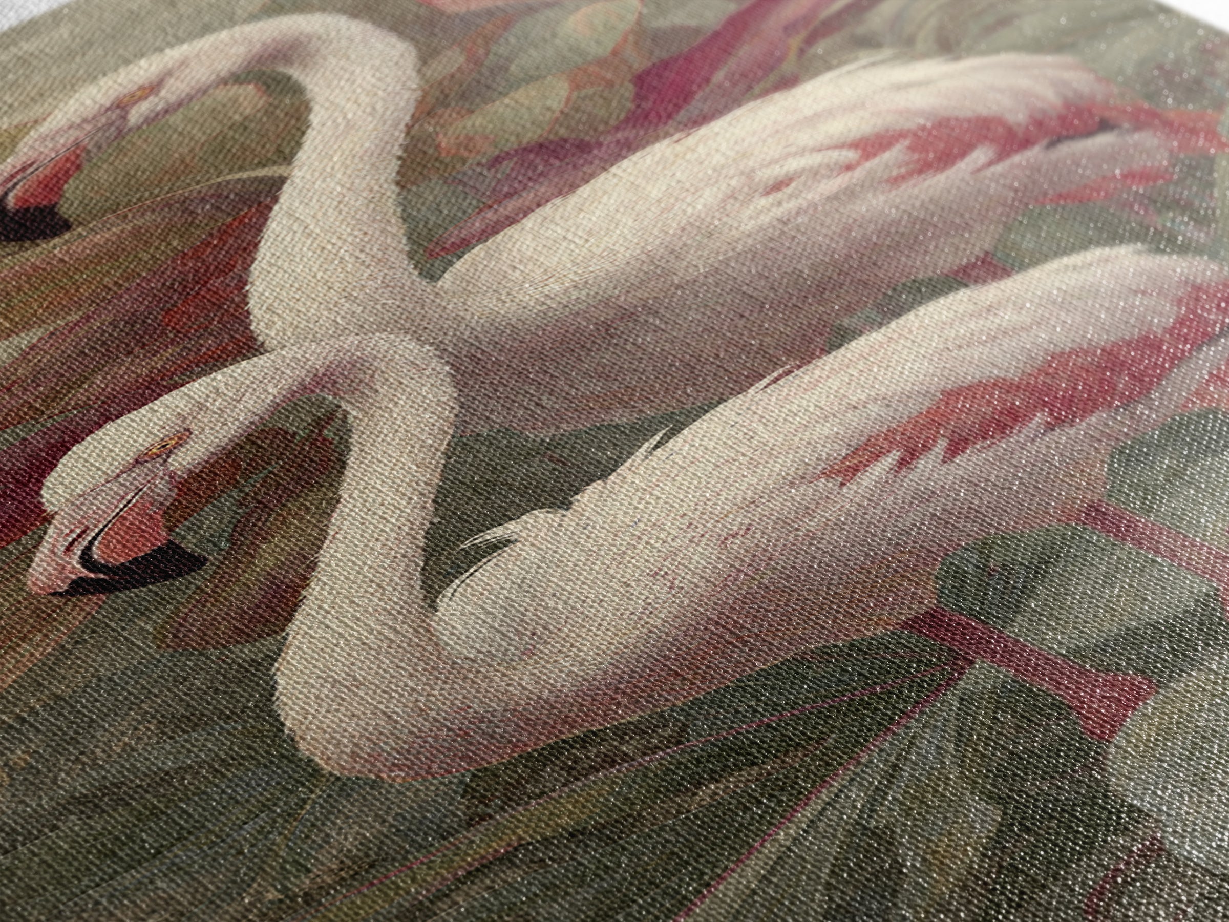 Pink Flamingos Among Tropical Water Plants Canvas Print, Tropical Art, Contemporary Art, Living Room Decor, Fine Art, Tropic, TRO-1x3-86