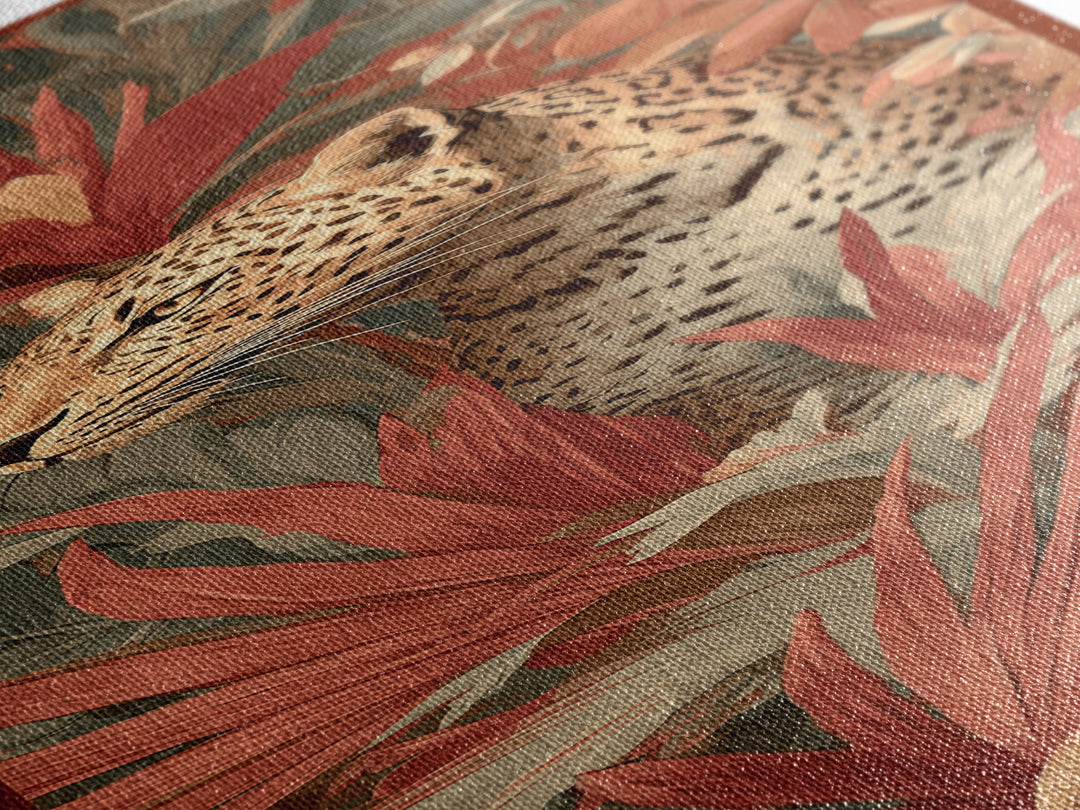 Leopard Hidden Among Palm Leaves Canvas Print, Tropical Art, Textured Painting, Living Room Decor, Fine Art, Tropic, TRO-1x3-98