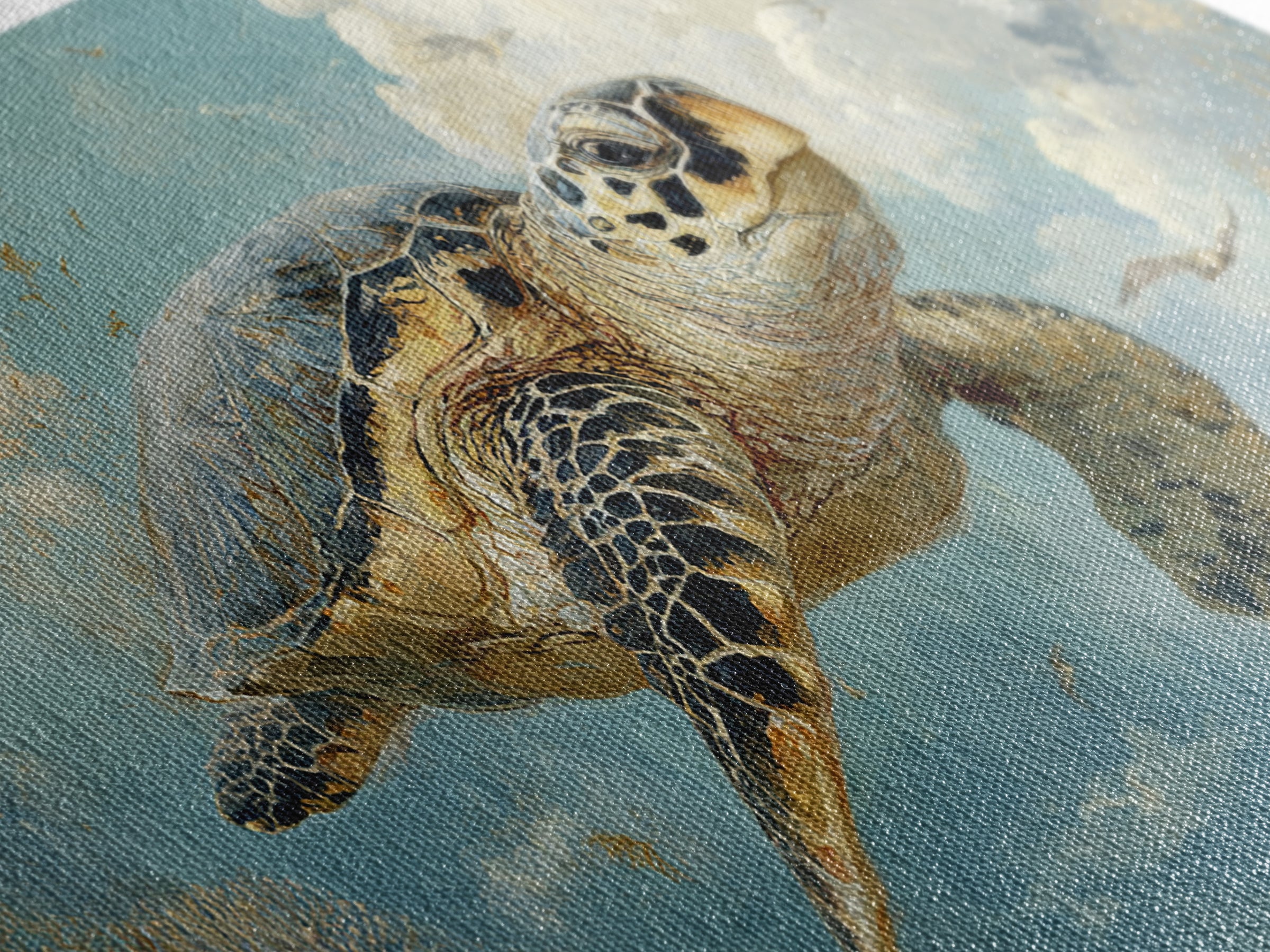 Sea Turtle Near Tropical Reef Canvas Print, Tropical Art, Digital Art, Living Room Decor, Oil Painting, Tropic, Watercolor Art, TRO-2x1-39