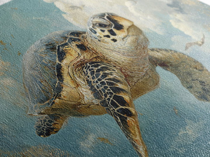Sea Turtle Near Tropical Reef Canvas Print, Tropical Art, Digital Art, Living Room Decor, Oil Painting, Tropic, Watercolor Art, TRO-2x1-39