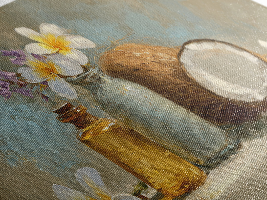Coconut and Plumeria Still Life Framed Canvas Print, Tropical Art, Art Print, Living Room Decor, Tropic, Abstract Painting, TRO-2x1-56