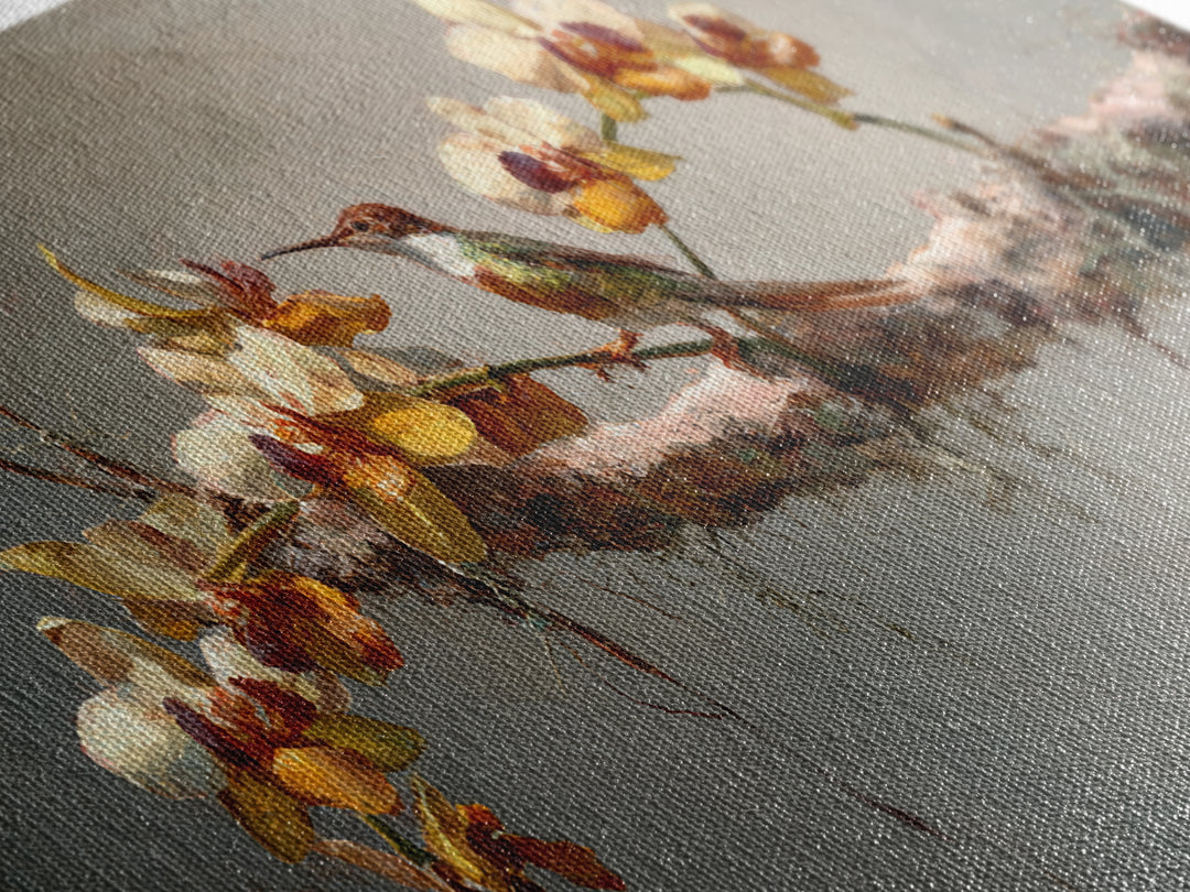 Orchid and Hummingbird Composition Framed Canvas Print, Tropical Art, Minimalist Decor, Living Room Decor, Fine Art, Tropic, TRO-2x1-6