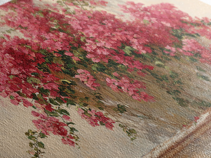 Pink Bougainvillea over White Wall Framed Canvas Print, Tropical Art, Digital Art, Living Room Decor, Oil Painting, Tropic, TRO-2x1-60