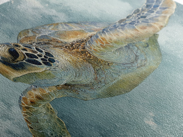 Sea Turtle Near Tropical Reef Canvas Print, Tropical Art, Abstract Painting, Living Room Decor, Fine Art, Tropic, Gallery Decor, TRO-2x1-63