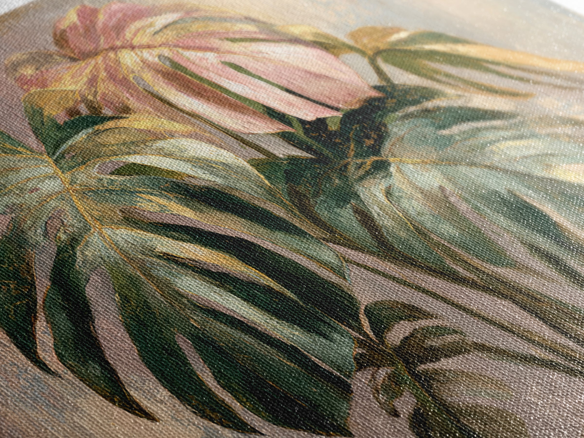 Lush Monstera Leaves Canvas Print, Tropical Art, Abstract Painting, Living Room Decor, Fine Art, Tropic, Gallery Decor, TRO-2x1-69