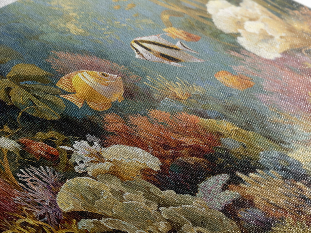 Tropical Fish over Coral Reef Framed Canvas Print, Tropical Art, Whimsical Art, Living Room Decor, Fine Art, Tropic, TRO-2x1-79
