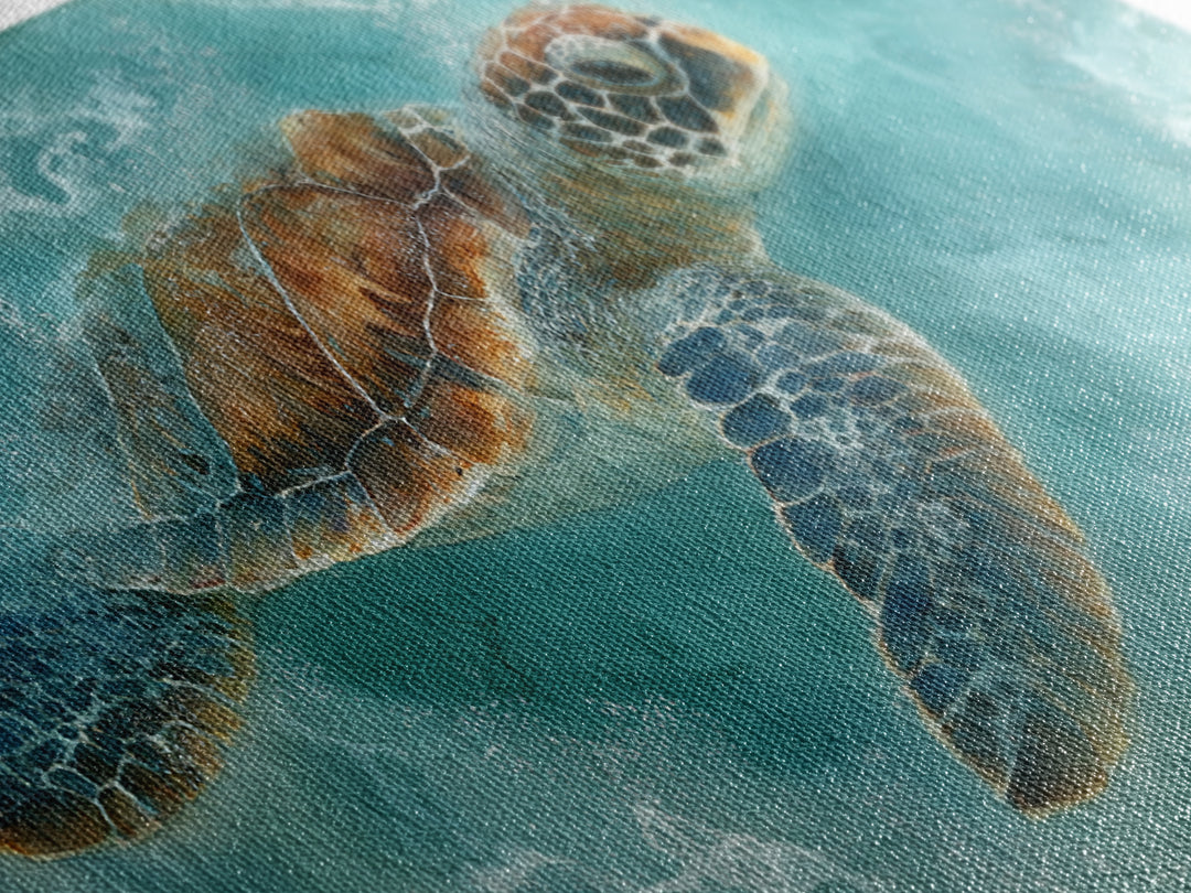 Sea Turtle Near Tropical Reef Framed Canvas Print, Tropical Art, Trendy Wall Art, Living Room Decor, Fine Art, Tropic, TRO-2x1-87