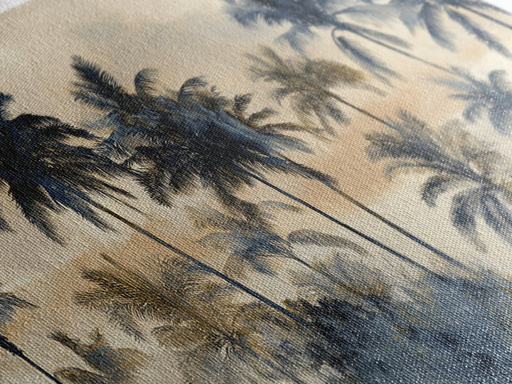 Palm Tree Silhouettes Framed Canvas Print, Tropical Art, Beach Decor, Living Room Decor, Oil Painting, Tropic, Fine Art Print, TRO-2x1-96