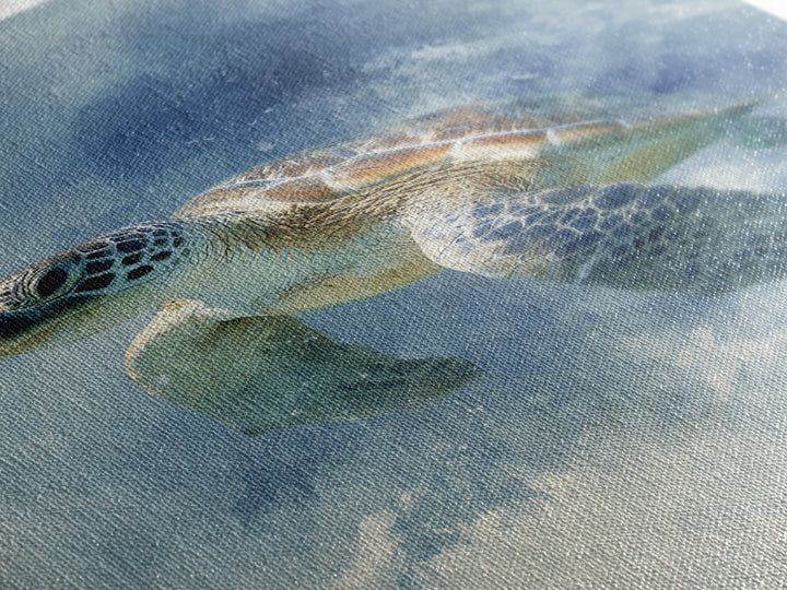 Sea Turtle Near Tropical Reef Framed Canvas Print, Tropical Art, Digital Art, Living Room Decor, Oil Painting, Tropic, TRO-2x3-51