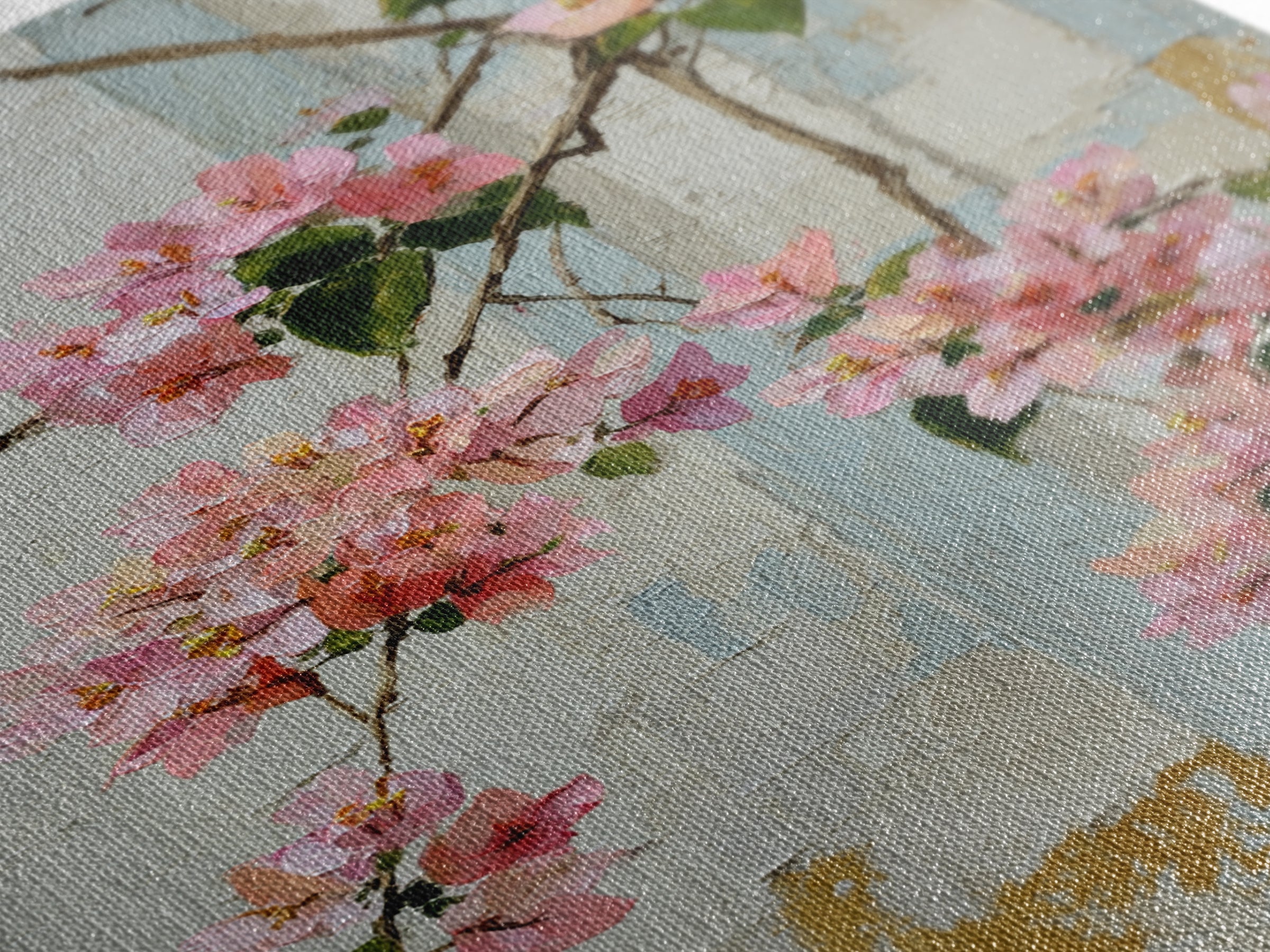 Pink Bougainvillea over White Wall Canvas Print, Tropical Art, Digital Art, Living Room Decor, Oil Painting, Tropic, TRO-2x3-72