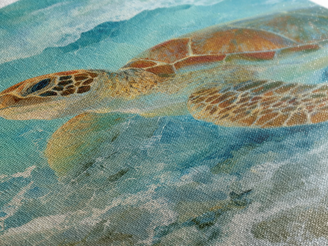 Sea Turtle Near Tropical Reef Framed Canvas Print, Tropical Art, Abstract Painting, Living Room Decor, Fine Art, Tropic, TRO-2x3-75