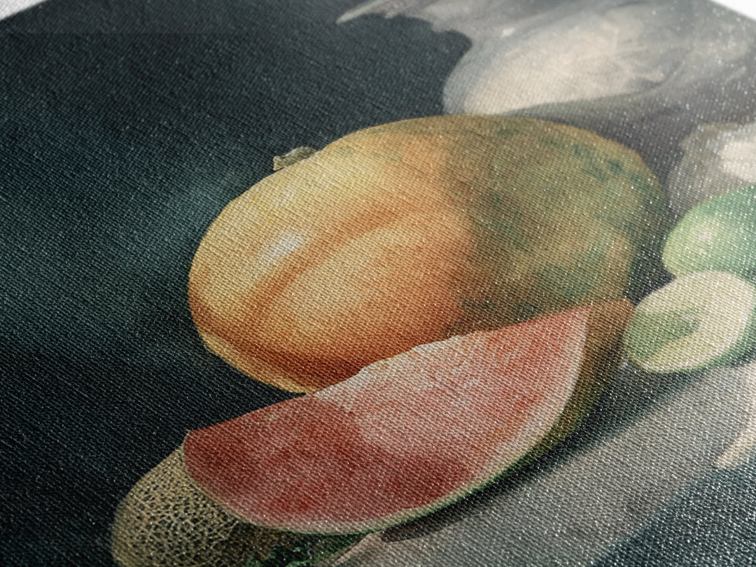 Bright Papaya and Lime Still Life Framed Canvas Print, Tropical Art, Botanical Art, Living Room Decor, Oil Painting, Tropic, TRO-2x3-8
