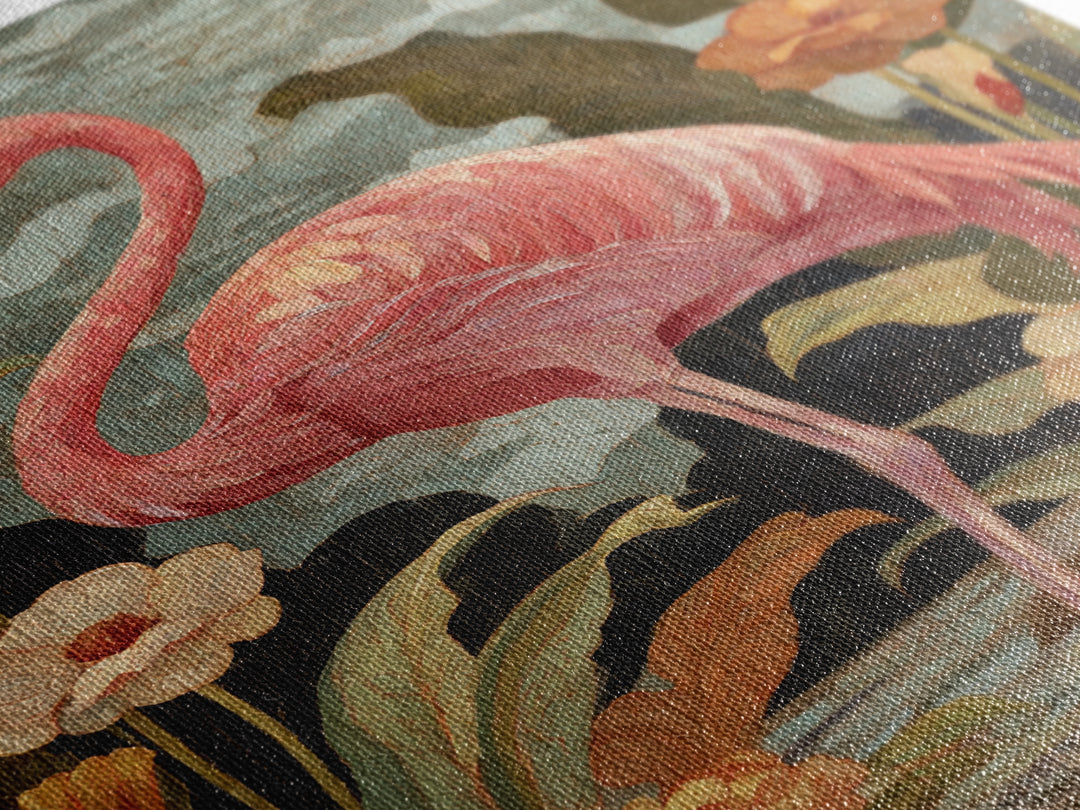 Pink Flamingos Among Tropical Water Plants Canvas Print, Tropical Art, Digital Print, Living Room Decor, Fine Art, Tropic, TRO-2x3-82