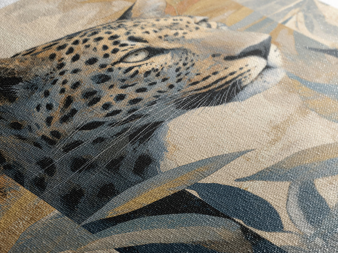 Leopard Hidden Among Palm Leaves Framed Canvas Print, Tropical Art, Oversized Wall Art, Living Room Decor, Fine Art, Tropic, TRO-2x3-94