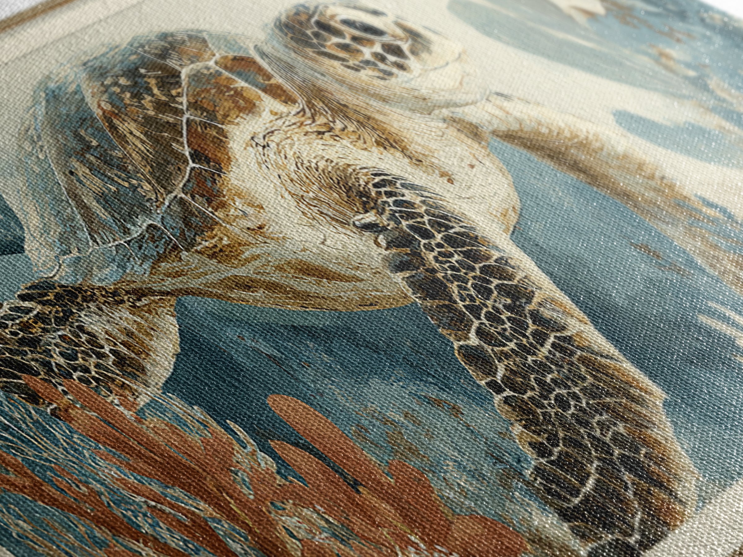 Sea Turtle Near Tropical Reef Canvas Print, Tropical Art, Beach Prints, Living Room Decor, Watercolor Art, Tropic, TRO-3x1-11