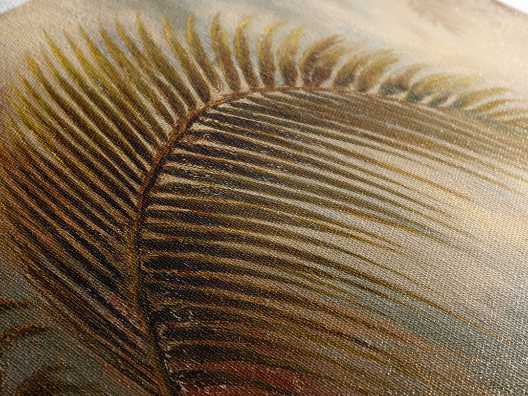 Rain Soaked Palm Leaf Closeup Canvas Print, Tropical Art, Coastal Wall Art, Living Room Decor, Oil Painting, Tropic, TRO-3x1-13