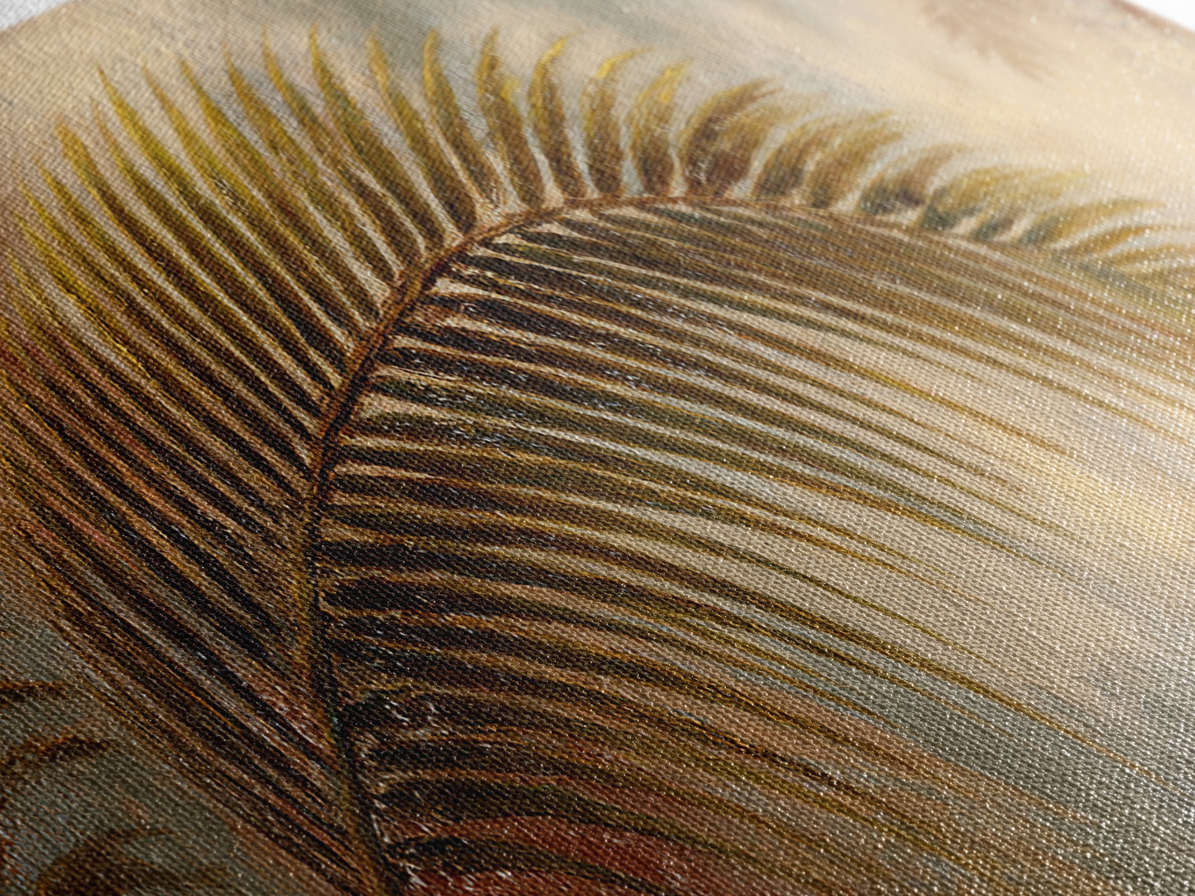 Rain Soaked Palm Leaf Closeup Canvas Print, Tropical Art, Coastal Wall Art, Living Room Decor, Oil Painting, Tropic, TRO-3x1-13