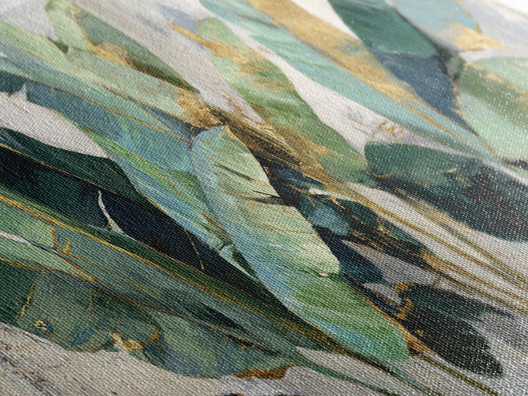 Banana Leaves Layered Canvas Print, Tropical Art, Beach Print, Living Room Decor, Abstract Art, Tropic, Textured Painting, TRO-3x1-25