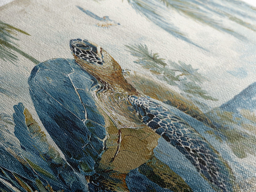 Sea Turtle Near Tropical Reef Canvas Print, Tropical Art, Minimalist Decor, Living Room Decor, Fine Art, Tropic, Digital Print, TRO-3x1-35