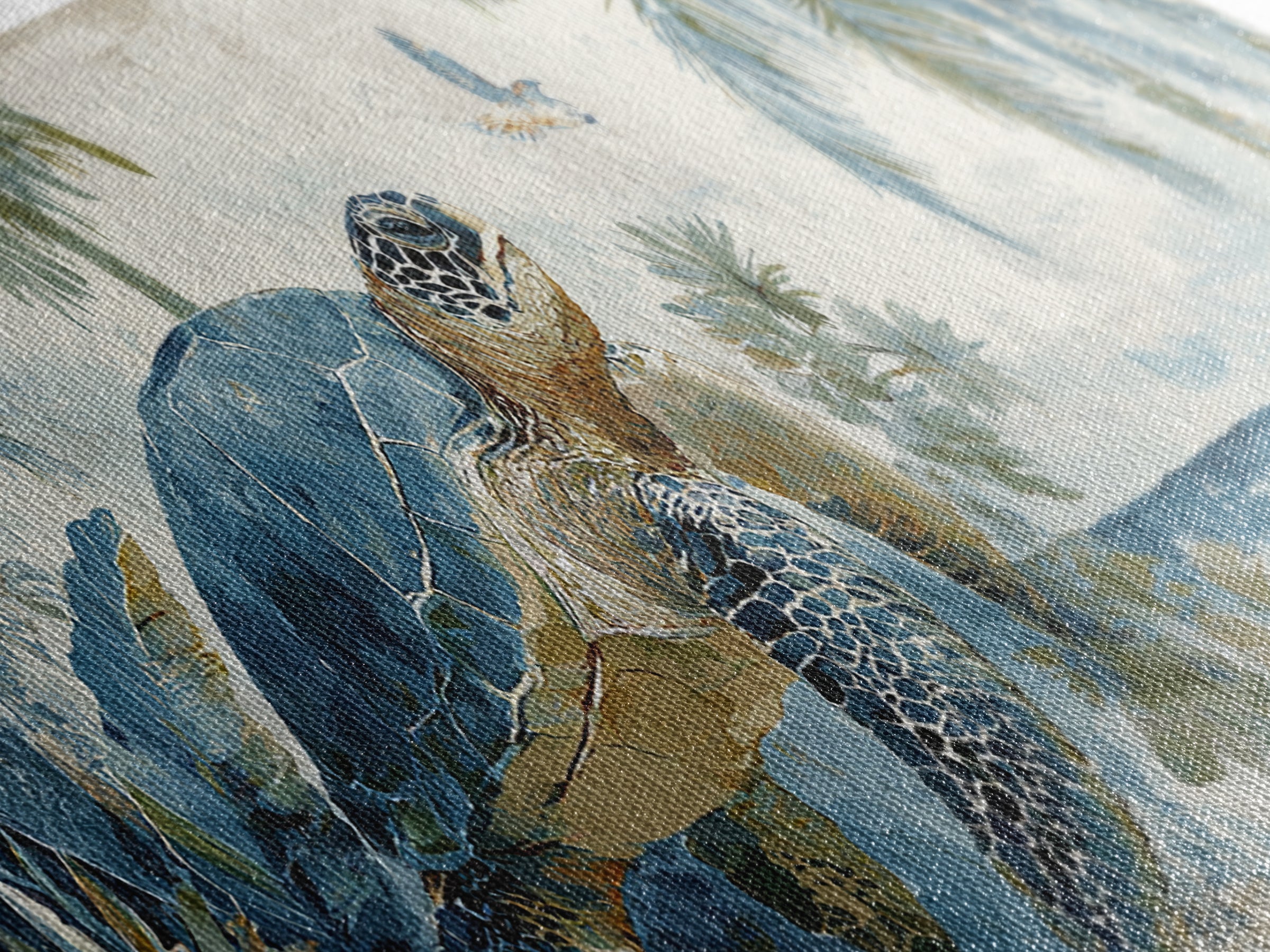 Sea Turtle Near Tropical Reef Canvas Print, Tropical Art, Minimalist Decor, Living Room Decor, Fine Art, Tropic, Digital Print, TRO-3x1-35