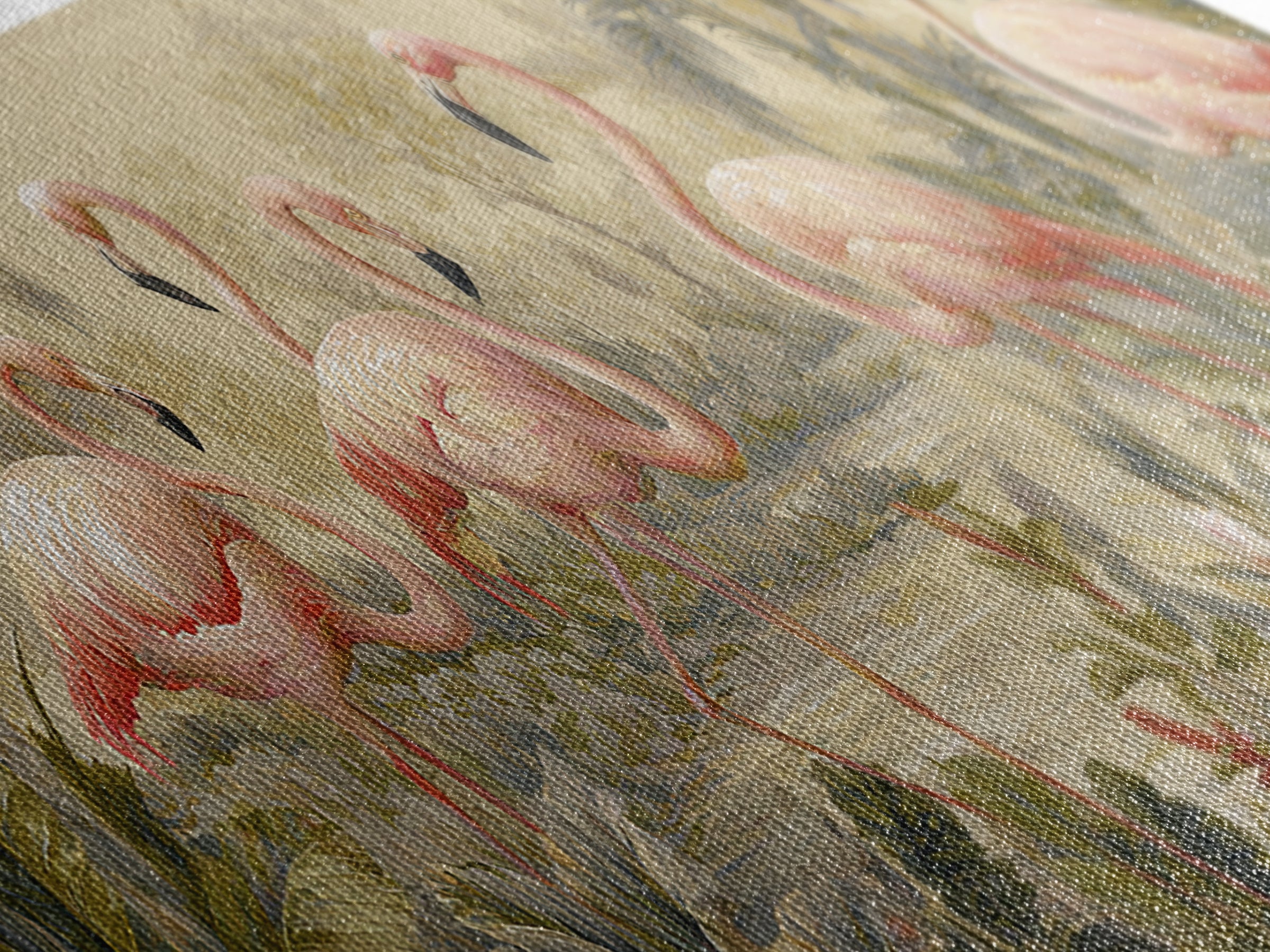 Pink Flamingos Among Tropical Water Plants Canvas Print, Tropical Art, Watercolor Art, Living Room Decor, Fine Art, Tropic, TRO-3x1-42