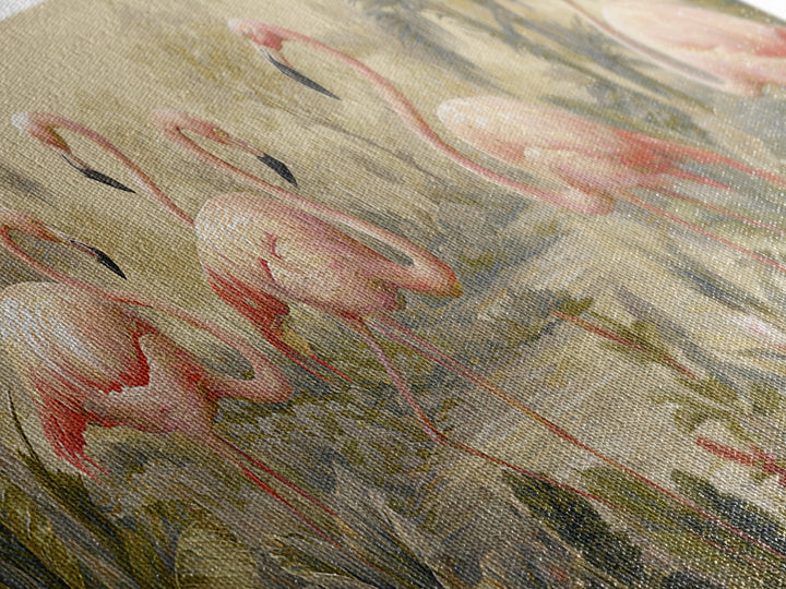 Pink Flamingos Among Tropical Water Plants Canvas Print, Tropical Art, Watercolor Art, Living Room Decor, Fine Art, Tropic, TRO-3x1-42
