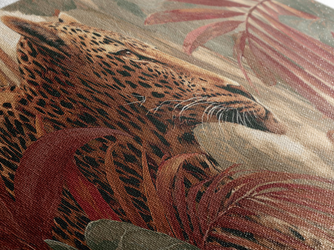 Leopard Hidden Among Palm Leaves Canvas Print, Tropical Art, Whimsical Art, Living Room Decor, Fine Art, Tropic, TRO-3x1-54