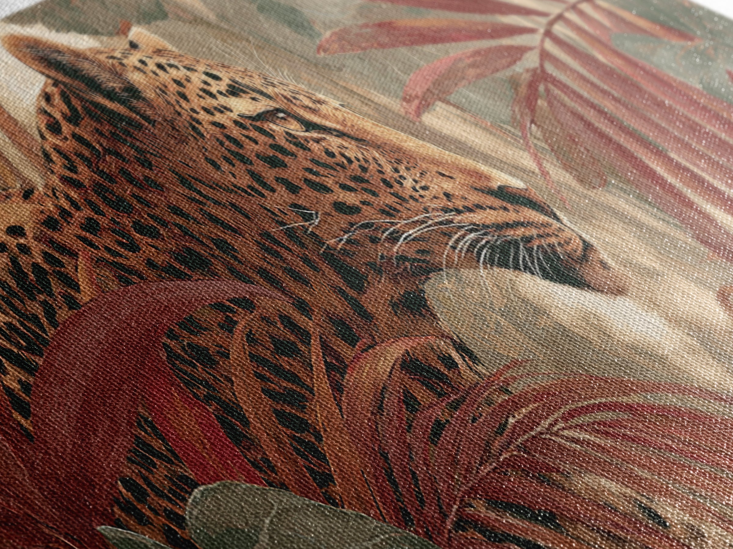 Leopard Hidden Among Palm Leaves Canvas Print, Tropical Art, Whimsical Art, Living Room Decor, Fine Art, Tropic, TRO-3x1-54