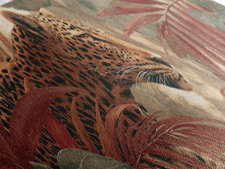 Leopard Hidden Among Palm Leaves Canvas Print, Tropical Art, Whimsical Art, Living Room Decor, Fine Art, Tropic, TRO-3x1-54