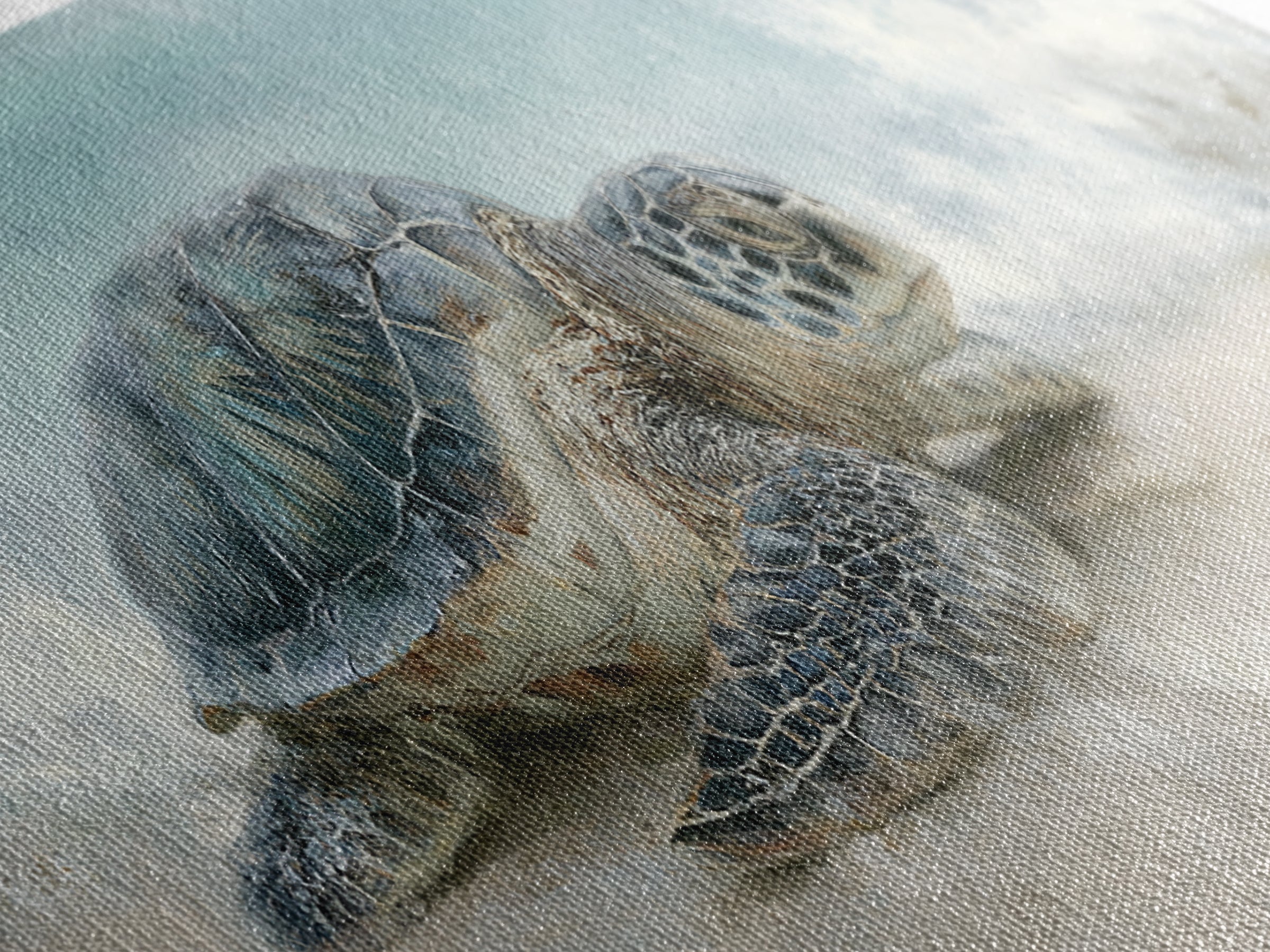 Sea Turtle Near Tropical Reef Framed Canvas Print, Tropical Art, Digital Prints, Living Room Decor, Fine Art, Tropic, TRO-3x1-59