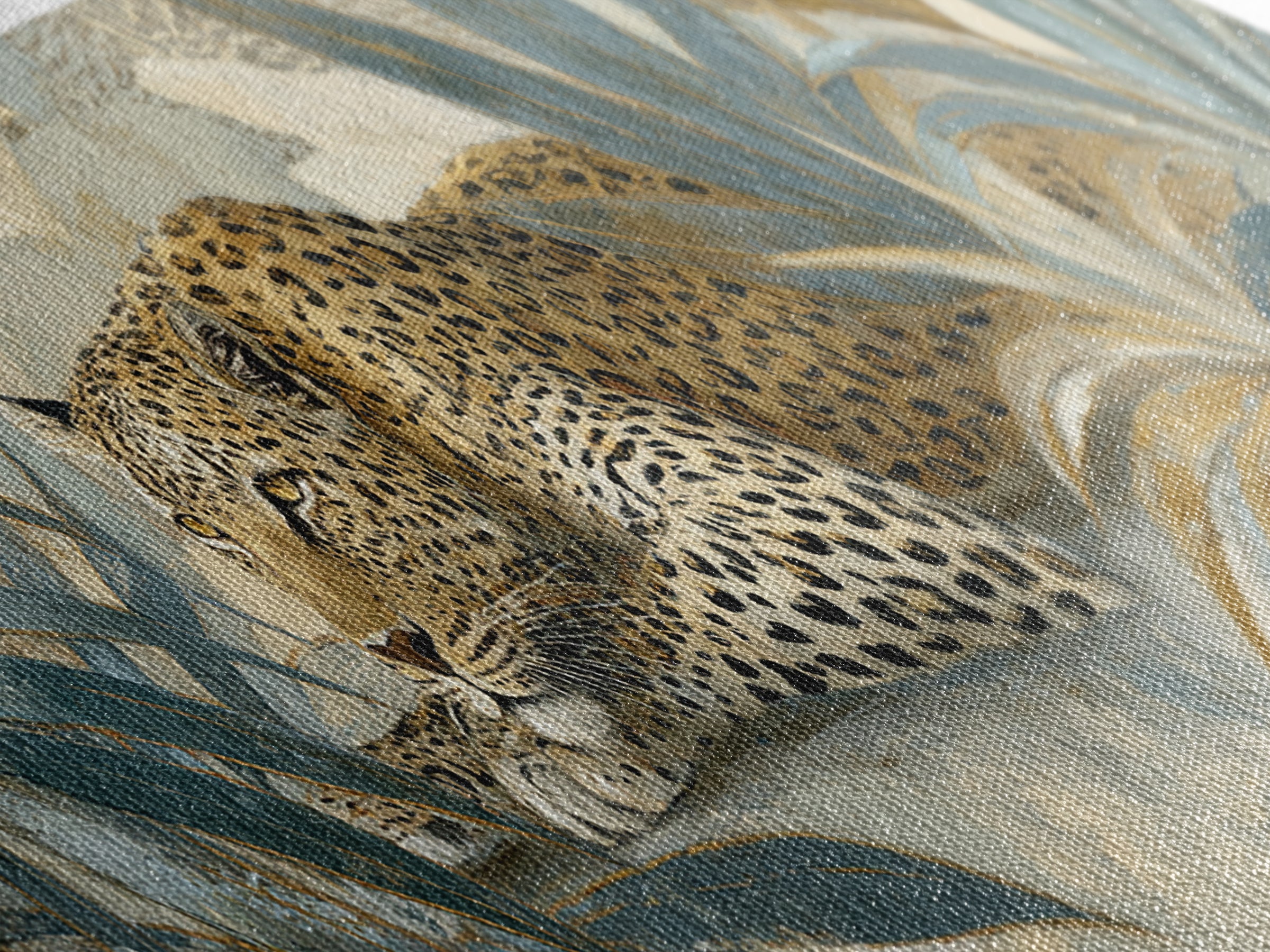 Leopard Hidden Among Palm Leaves Canvas Print, Tropical Art, Coastal Art, Living Room Decor, Fine Art, Tropic, Luxury Decor, TRO-3x1-6