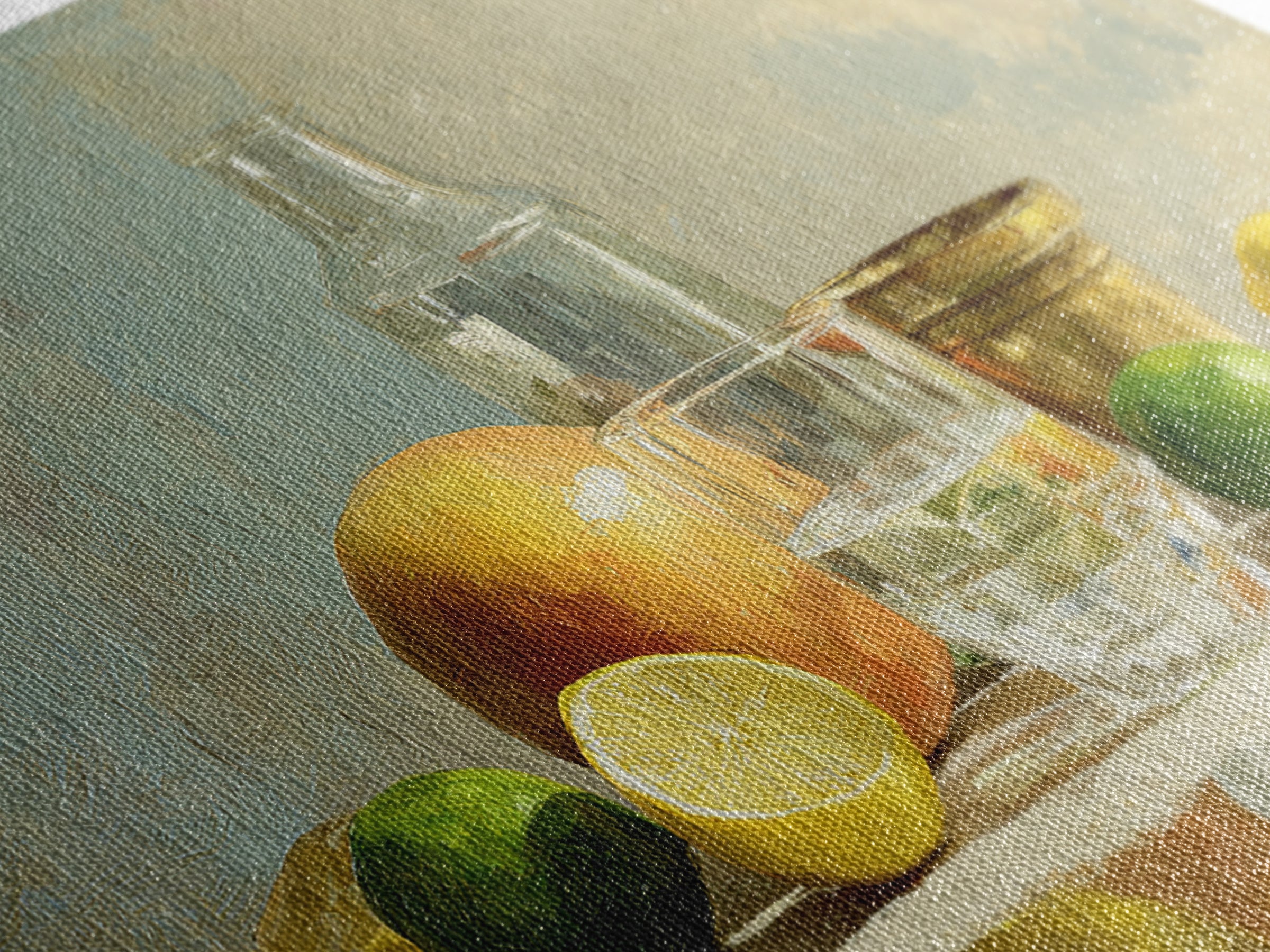 Bright Papaya and Lime Still Life Framed Canvas Print, Tropical Art, Wall Art, Living Room Decor, Oil Painting, Tropic, TRO-3x2-100
