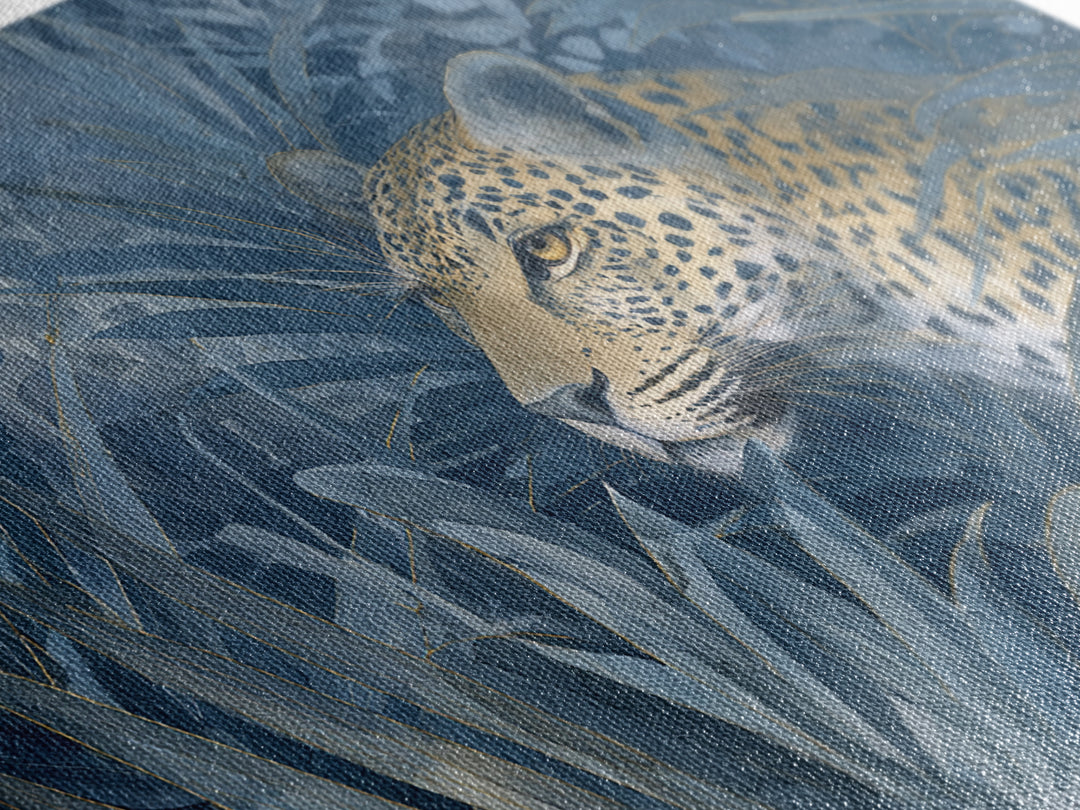 Leopard Hidden Among Palm Leaves Framed Canvas Print, Tropical Art, Oversized Wall Art, Living Room Decor, Fine Art, Tropic, TRO-3x2-18