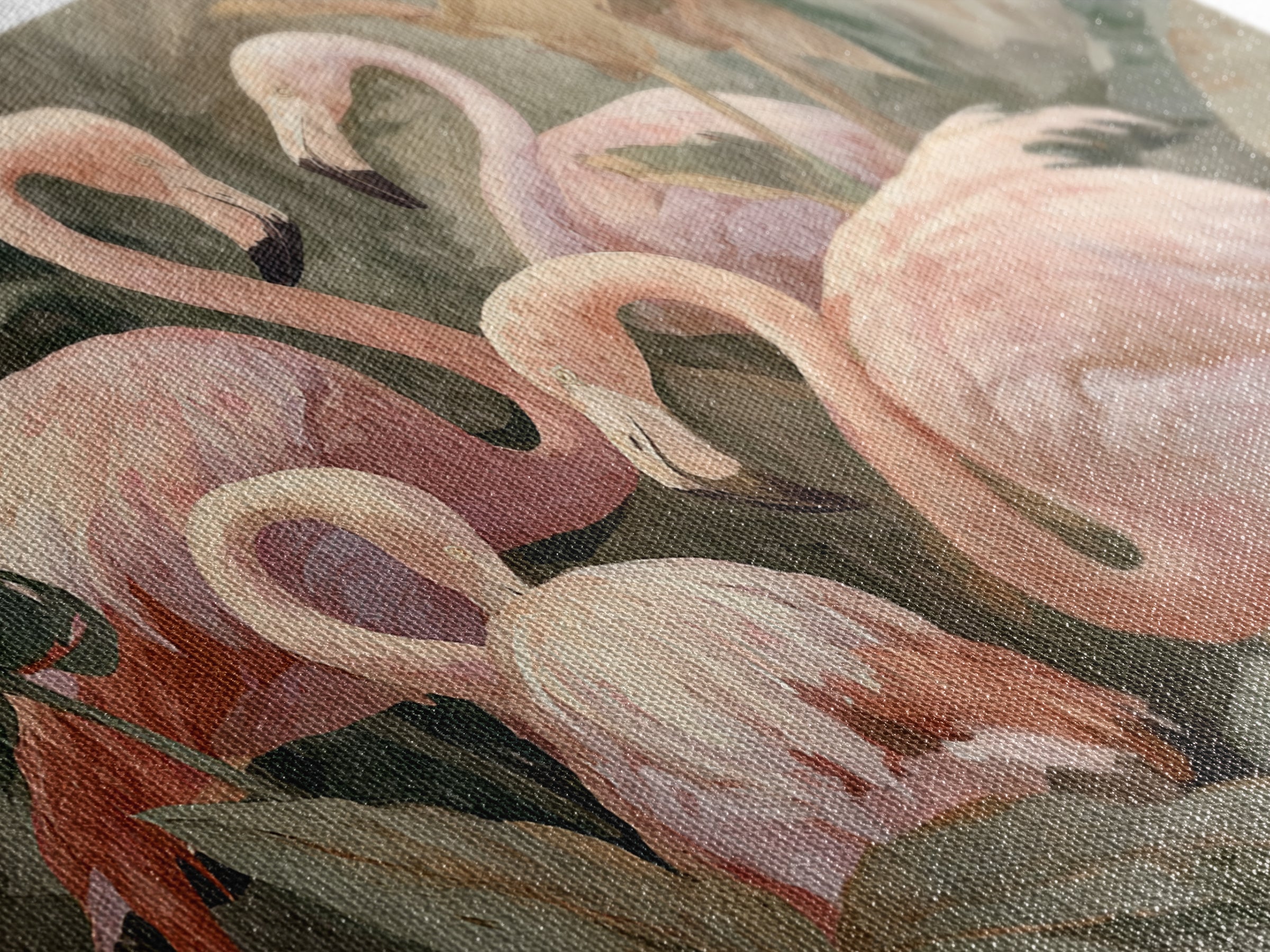 Pink Flamingos Among Tropical Water Plants Canvas Print, Tropical Art, Beach Wall Art, Living Room Decor, Fine Art, Tropic, TRO-3x2-30