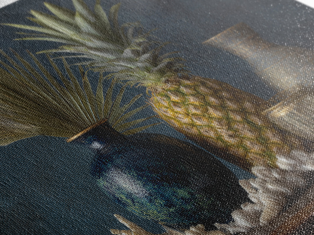Pineapple and Palm Still Life Canvas Print, Tropical Art, Downloadable Prints, Living Room Decor, Watercolor Art, Tropic, TRO-3x2-34