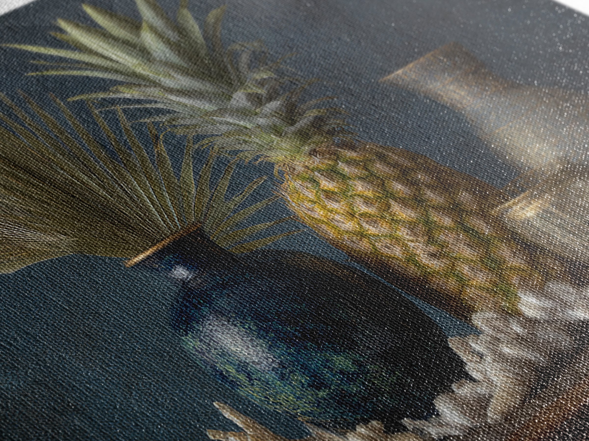 Pineapple and Palm Still Life Canvas Print, Tropical Art, Downloadable Prints, Living Room Decor, Watercolor Art, Tropic, TRO-3x2-34