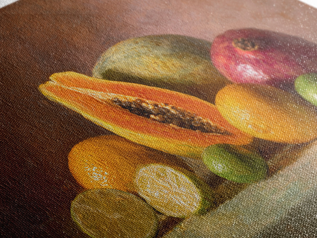 Bright Papaya and Lime Still Life Canvas Print, Tropical Art, Watercolor Painting, Living Room Decor, Oil Painting, Tropic, TRO-3x2-4