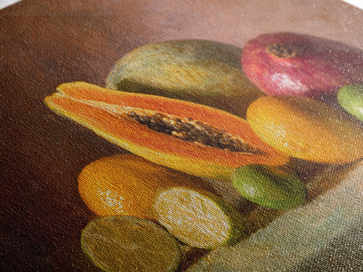 Bright Papaya and Lime Still Life Canvas Print, Tropical Art, Watercolor Painting, Living Room Decor, Oil Painting, Tropic, TRO-3x2-4