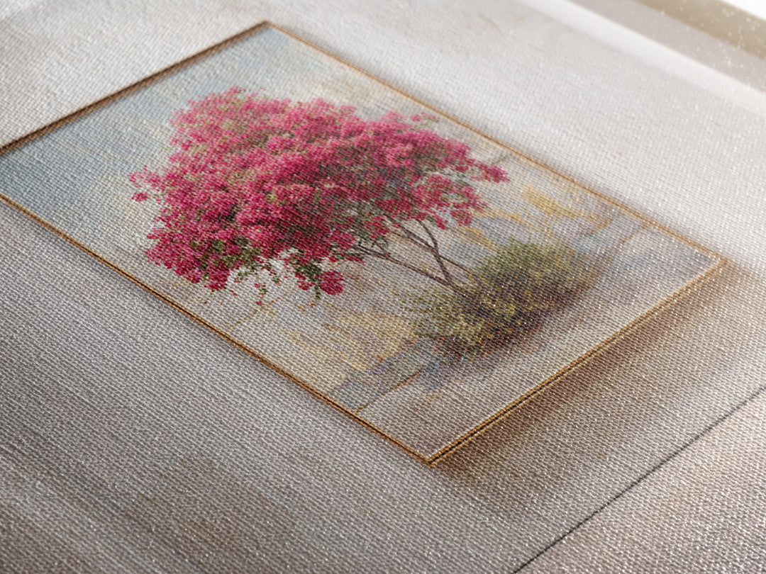 Pink Bougainvillea over White Wall Canvas Print, Tropical Art, Beach Prints, Living Room Decor, Watercolor Art, Tropic, TRO-3x2-44