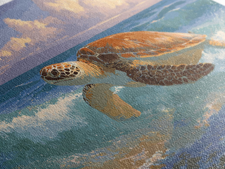 Sea Turtle Near Tropical Reef Framed Canvas Print, Tropical Art, Beach Prints, Living Room Decor, Watercolor Art, Tropic, TRO-3x2-71