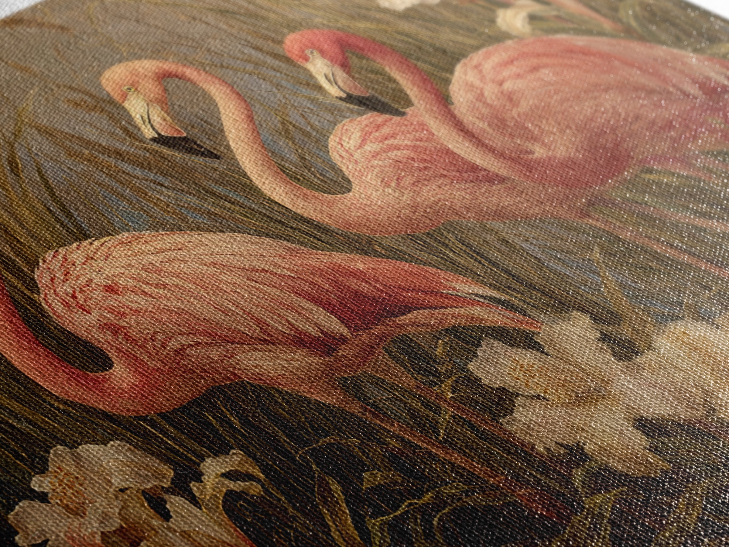 Pink Flamingos Among Tropical Water Plants Framed Canvas Print, Tropical Art, Whimsical Art, Living Room Decor, Tropic, TRO-3x2-78