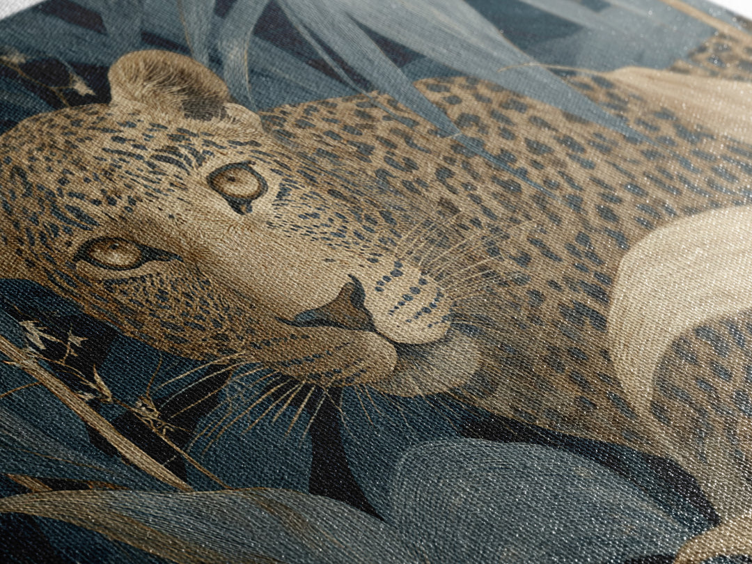 Leopard Hidden Among Palm Leaves Framed Canvas Print, Tropical Art, Coastal Art, Living Room Decor, Fine Art, Tropic, TRO-3x2-90