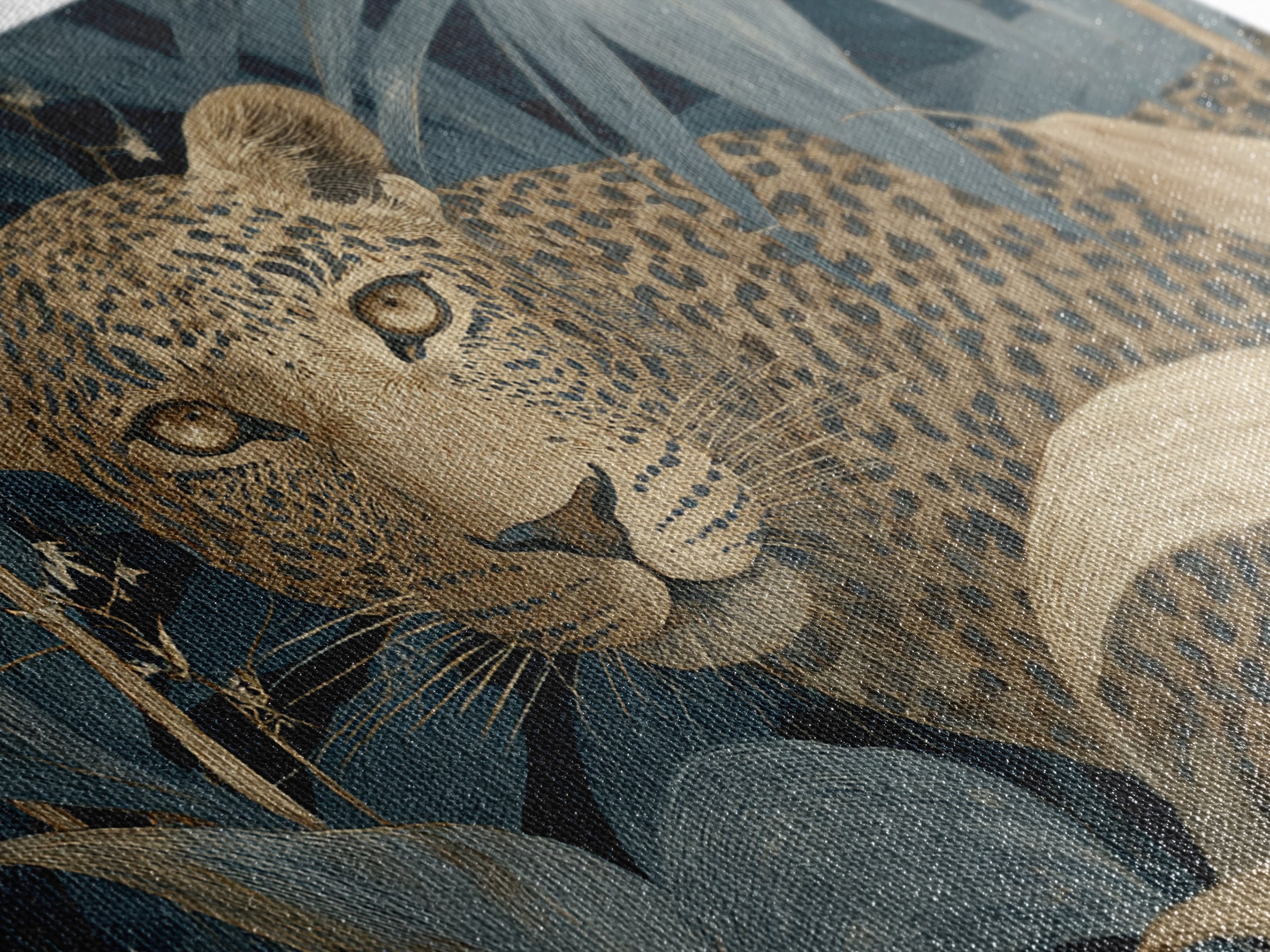 Leopard Hidden Among Palm Leaves Framed Canvas Print, Tropical Art, Coastal Art, Living Room Decor, Fine Art, Tropic, TRO-3x2-90