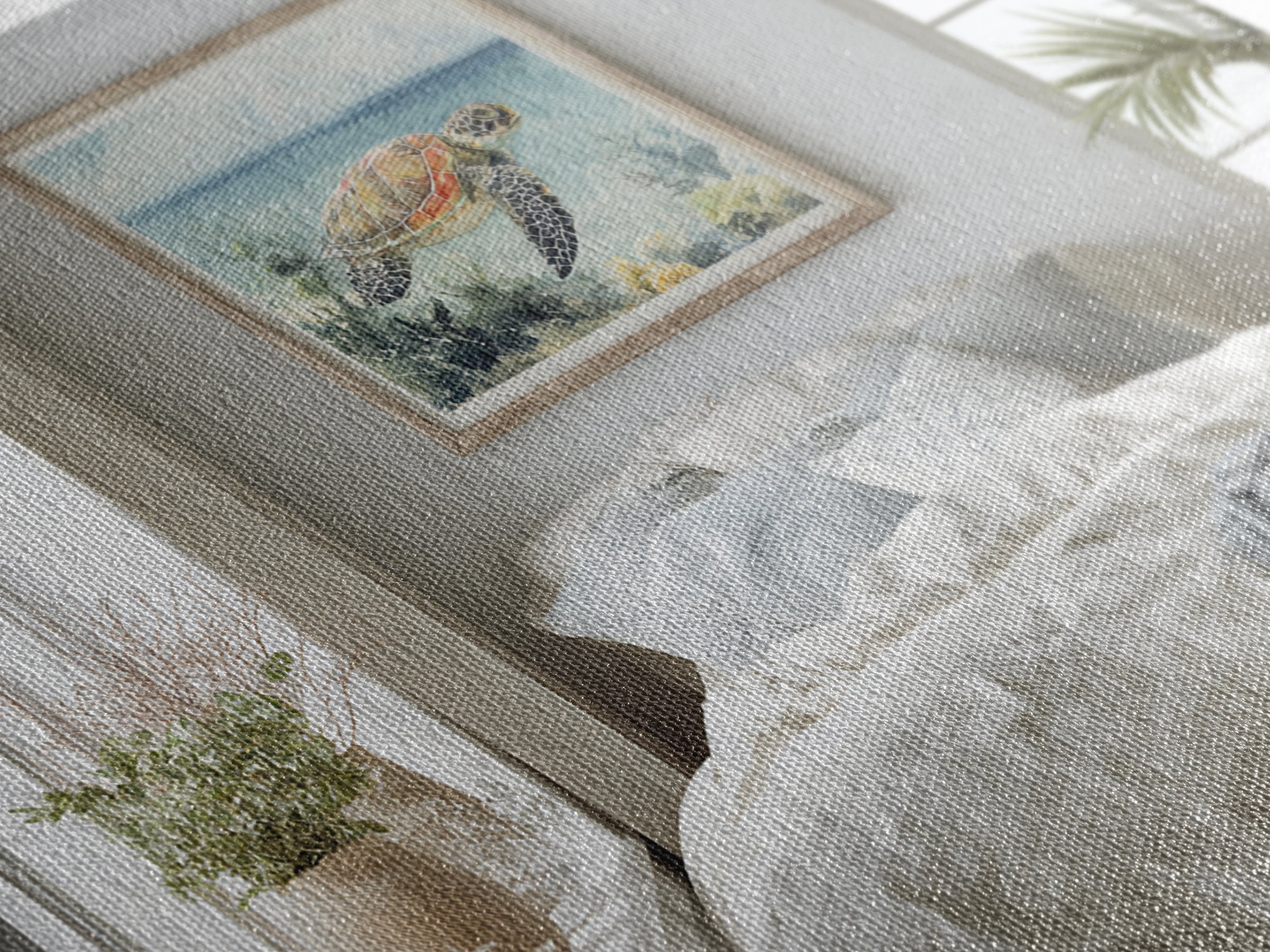 Sea Turtle Near Tropical Reef Framed Canvas Print, Tropical Art, Wall Art Prints, Living Room Decor, Fine Art, Tropic, TRO-3x2-95