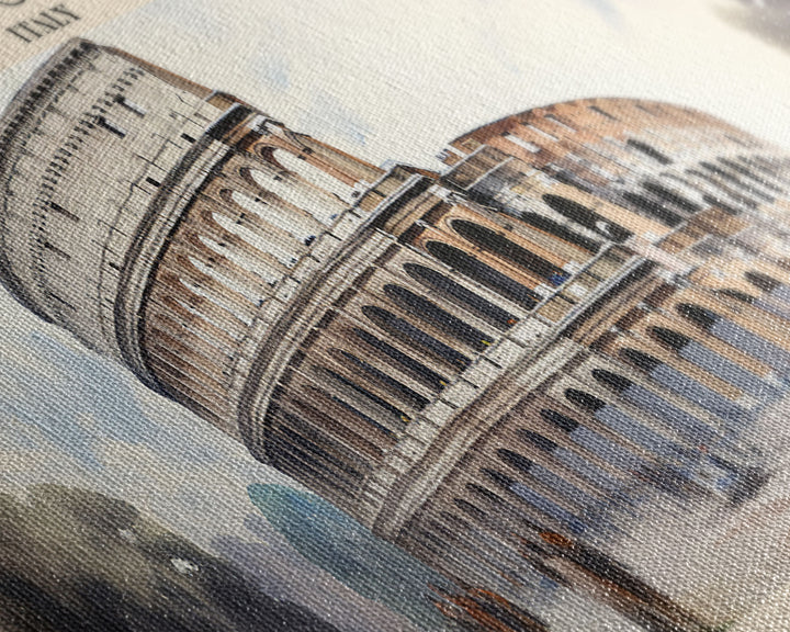 Colosseum Retro Style Travel Poster - Framed Canvas Print - COUNTRY Travel Decor | Vintage Style Home Decor - Travel Print - Wall Art