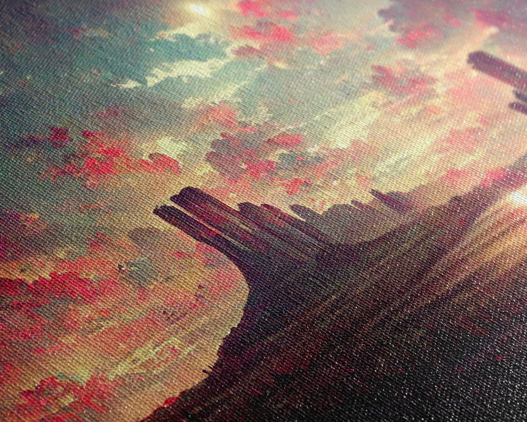 Mountain Sunset Oil Painting Canvas Print, Ready to hang gallery wrapped nature canvas print, synthwave style nature art