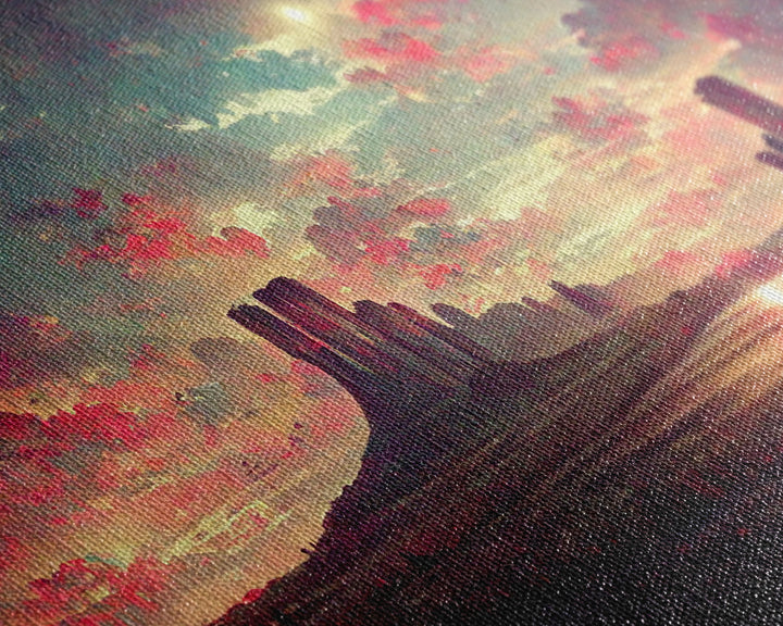 Mountain Sunset Oil Painting Canvas Print, Ready to hang gallery wrapped nature canvas print, synthwave style nature art