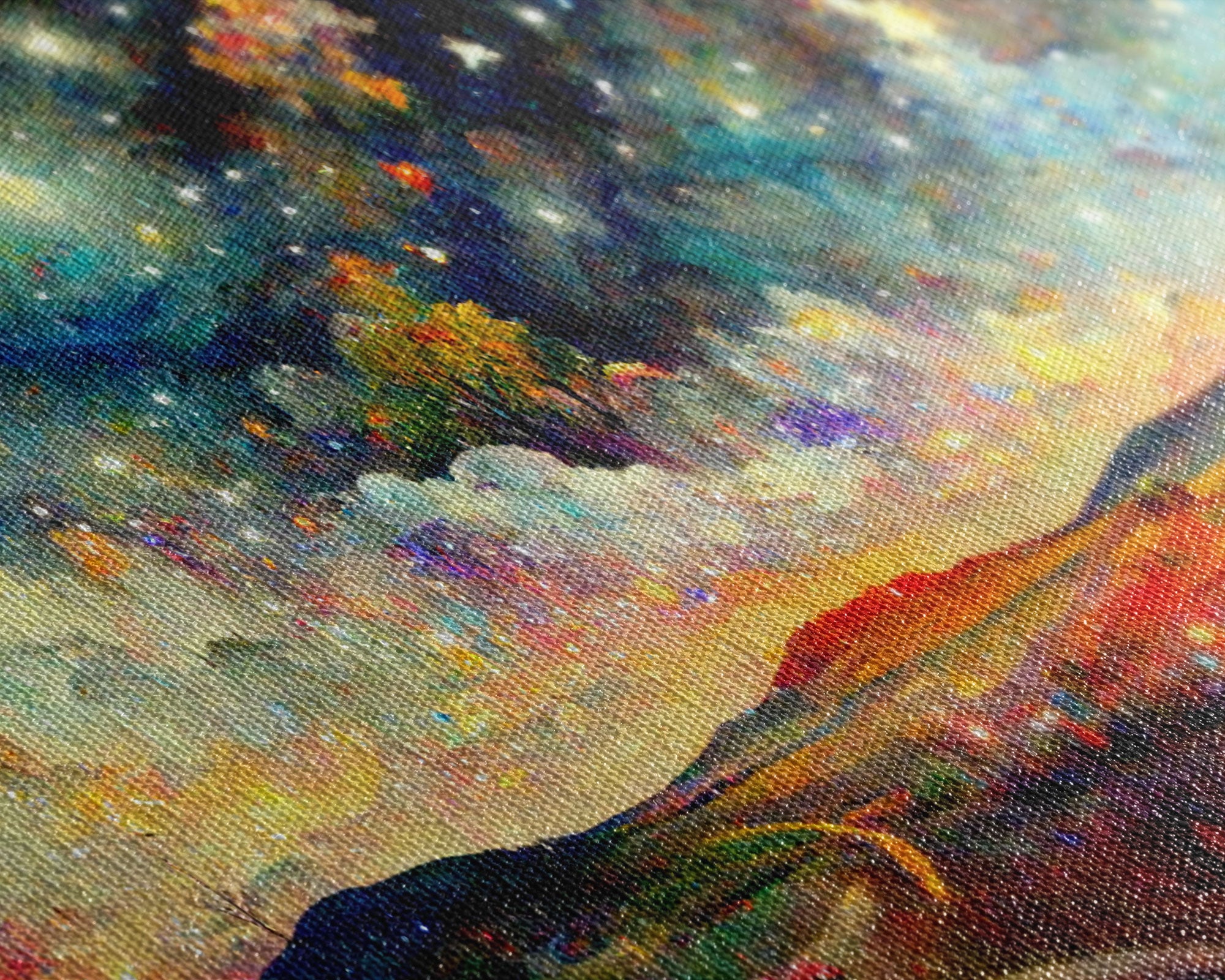Night Starry Sky Landscape On Canvas Print Colorful Night Sky Painting Nature Painting Living Room Wall Art Spiritual Starry Painting