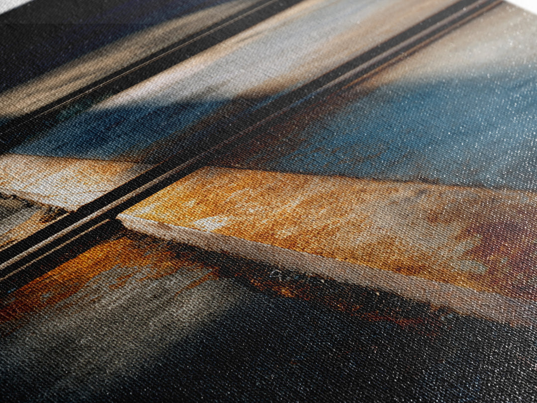 Industrial Rail Tracks Leading into City Canvas Print, Urban Art, Modern Art, Living Room Decor, Oil Painting, Urban, URB-1x1-22